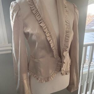 Elegant Cream Ruffled Women's Blazer